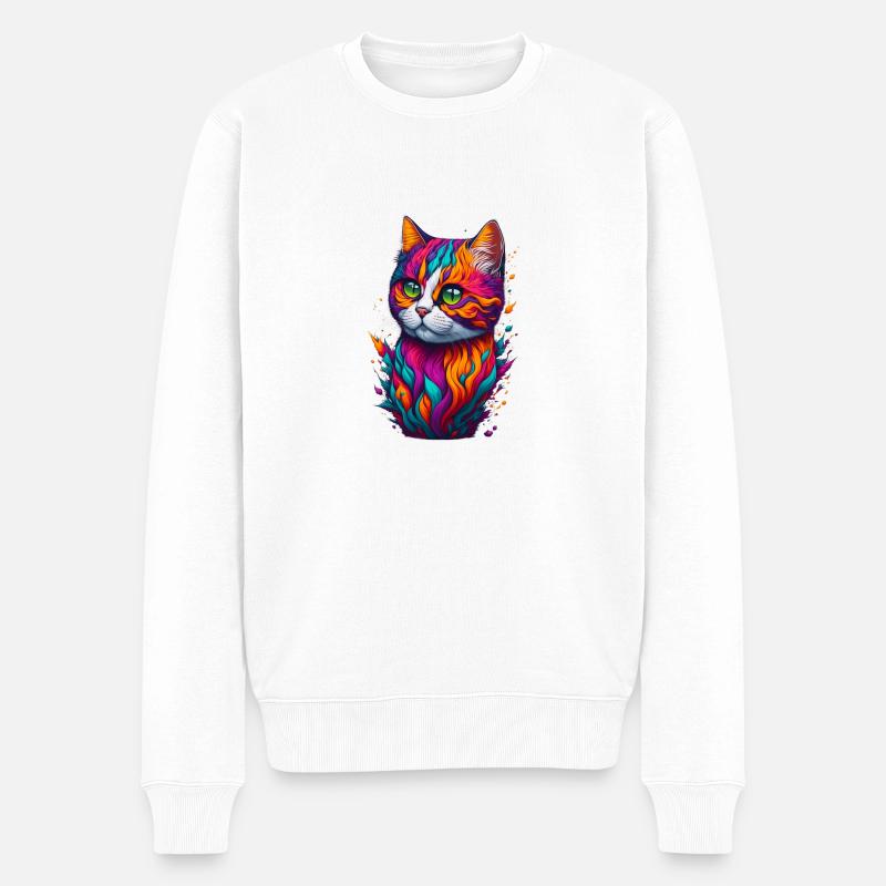 Katze 6 - Männer Premium Bio Pullover - Weiß