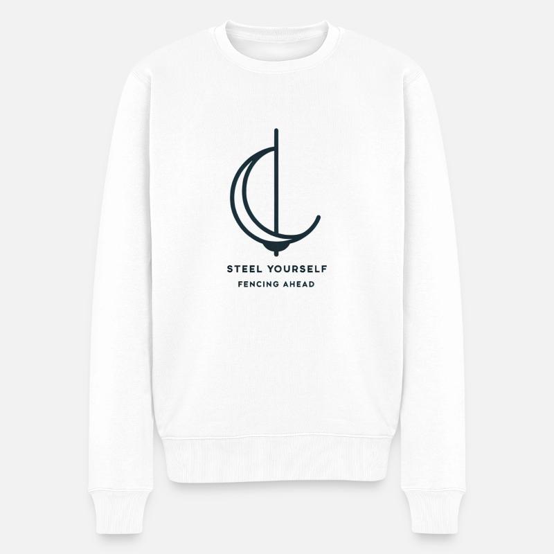 "Préparez-vous, l'escrime en avant", slogan simple - Pull Premium bio Homme - blanc