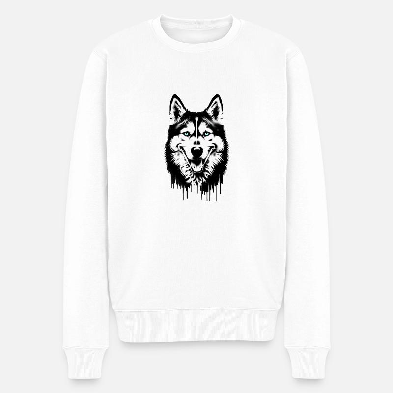 Visage de chien husky - Pull Premium bio Homme - blanc