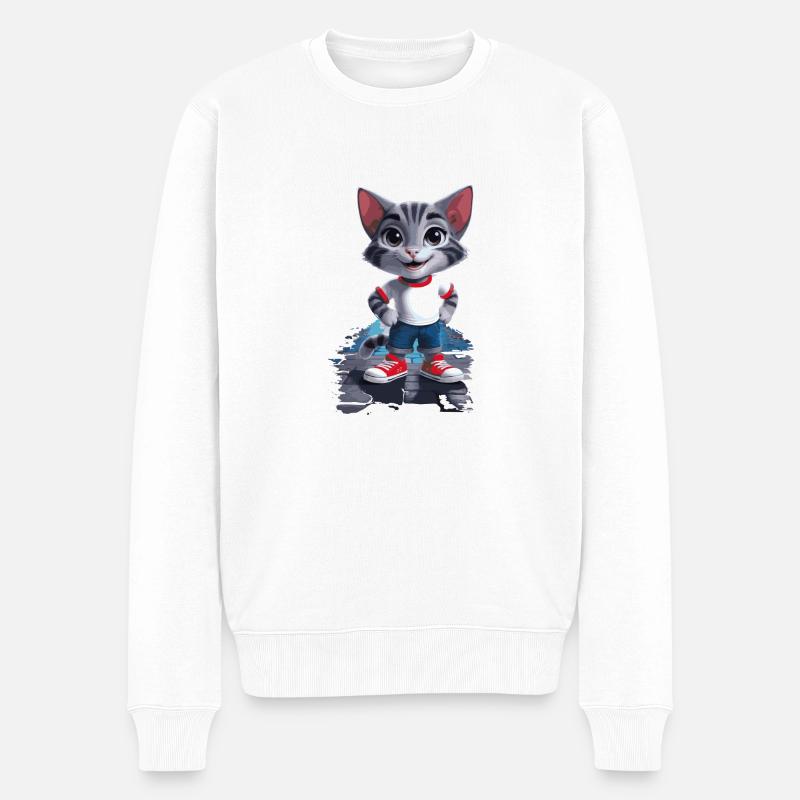 Verspielte Katze im Kinder-Stil - Männer Premium Bio Pullover - Weiß