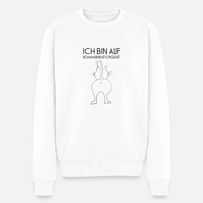 Kommunikationsdiät schwarz mit Katze - Männer Premium Bio Pullover - Weiß