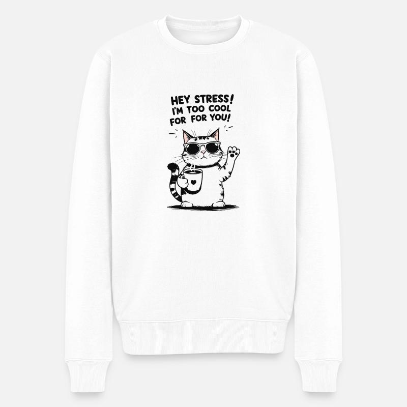 Cooler Katze Spruch Entspannter Stubentiger - Männer Premium Bio Pullover - Weiß