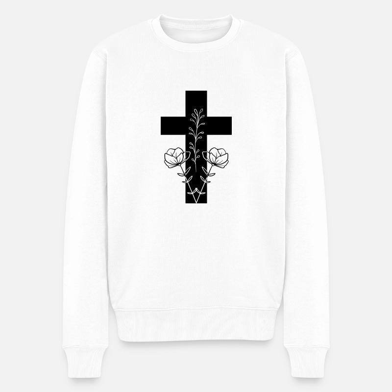 Kreuz - Männer Premium Bio Pullover - Weiß