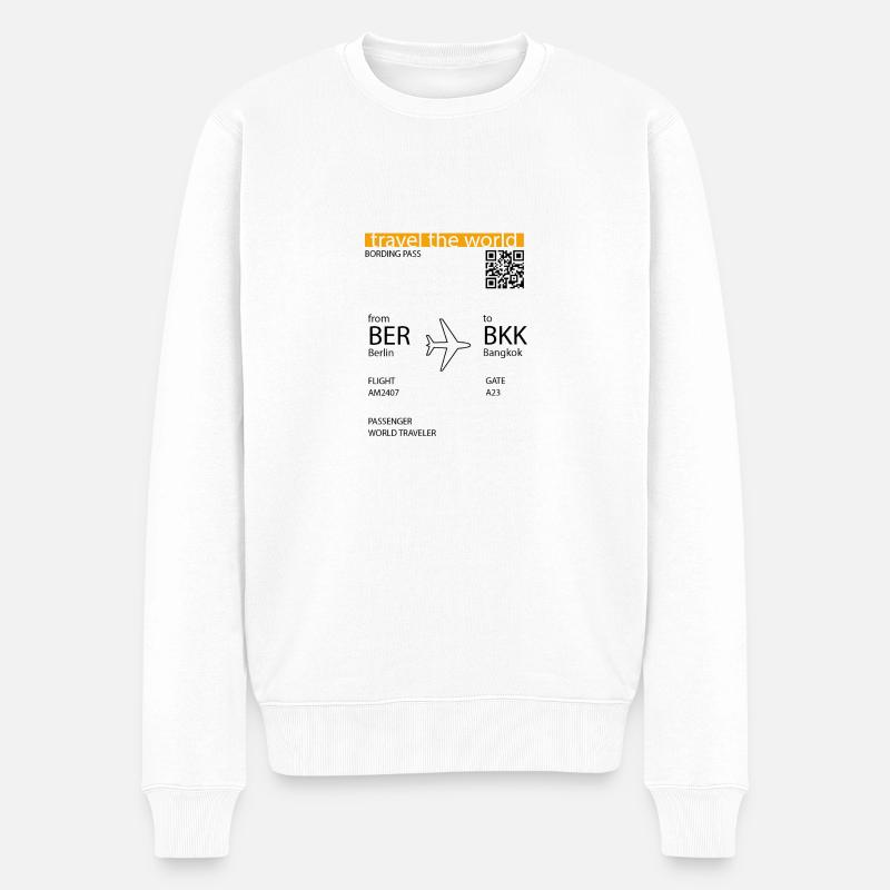 Boarding Pass Berlin Bangkok - Männer Premium Bio Pullover - Weiß