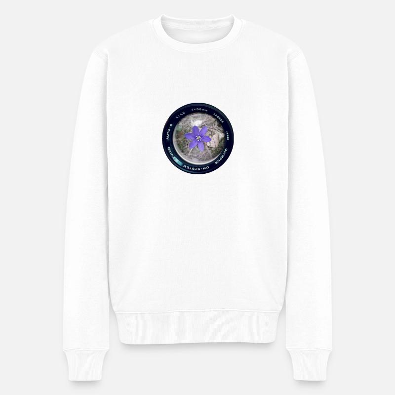 Blume in der Linse - Männer Premium Bio Pullover - Weiß