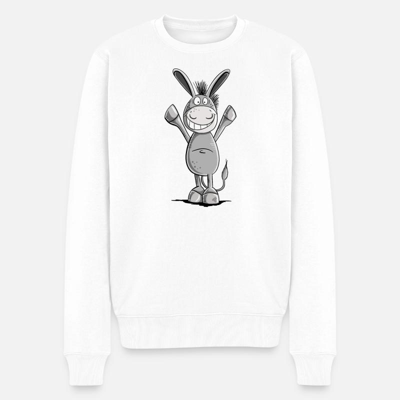 Happy Esel I Tiermotiv - Männer Premium Bio Pullover - Weiß