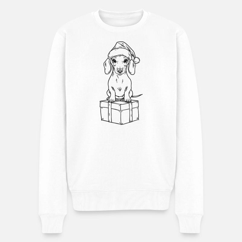 Dackel auf Geschenk – Süßes Xmas Design - Männer Premium Bio Pullover - Weiß