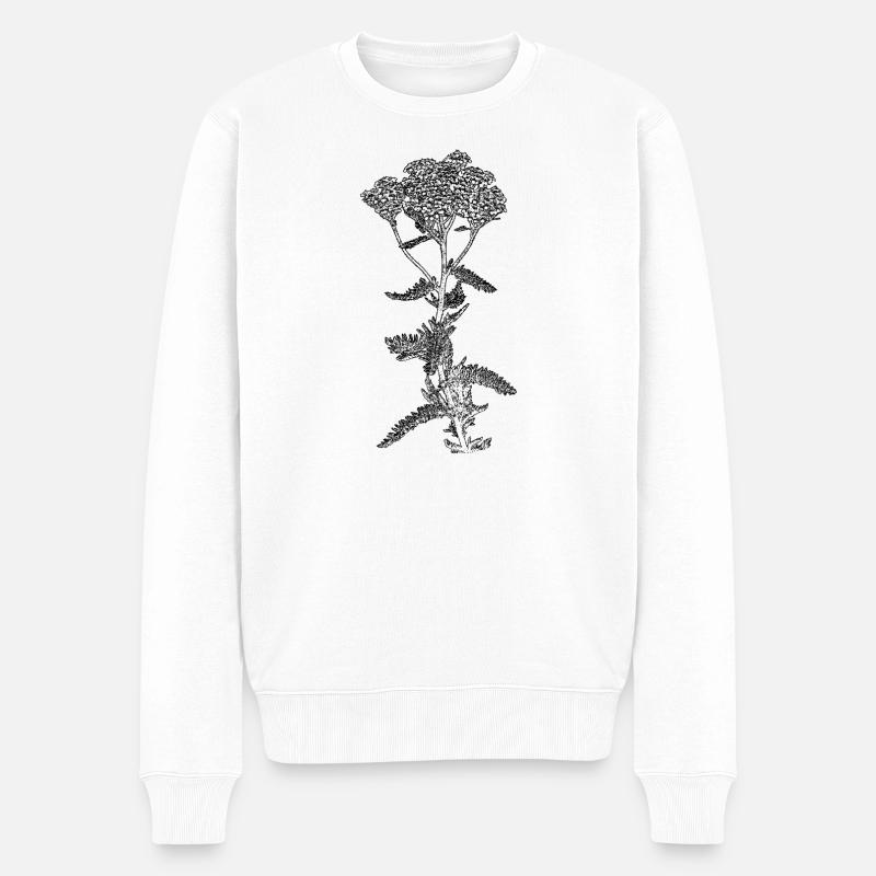 Illustration de fleur d’achillée millefeuille - Pull Premium bio Homme - blanc