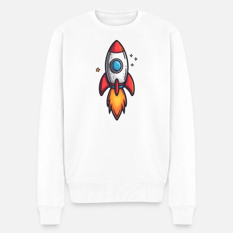 Cartoon Rakete Feuerflug - Männer Premium Bio Pullover - Weiß