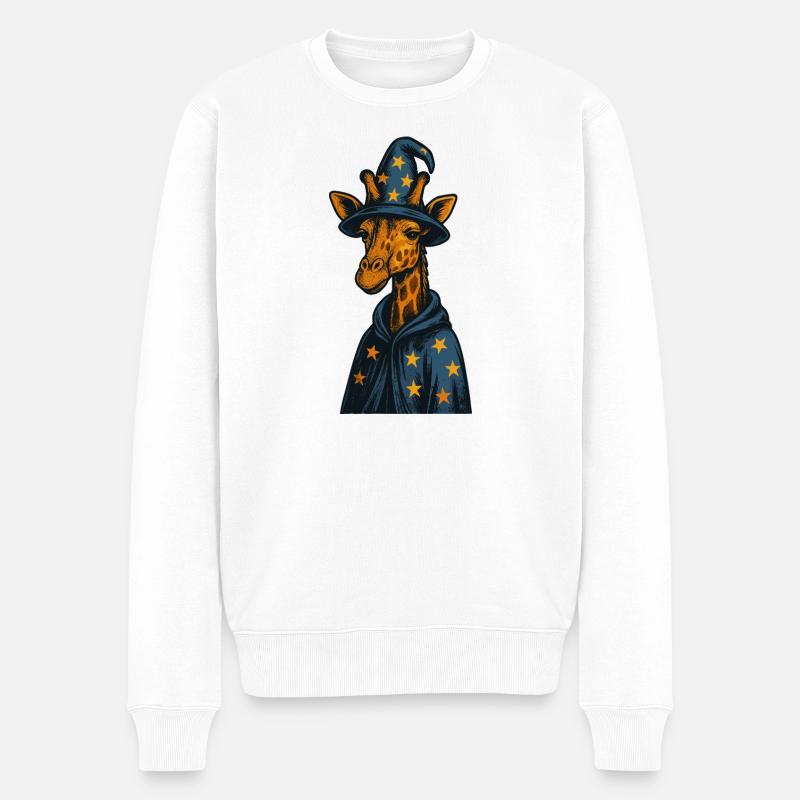 Wizard Giraffe Magic Art - Männer Premium Bio Pullover - Weiß