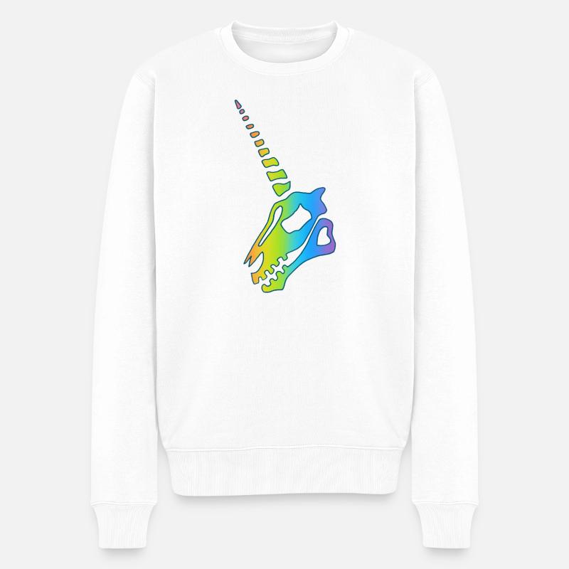 Regenbogen Einhorn Schädel - Männer Premium Bio Pullover - Weiß