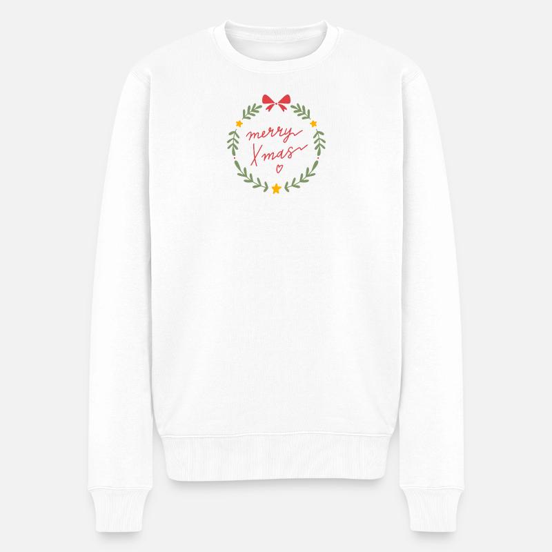 Merry Xmas Kranz Wreath - Männer Premium Bio Pullover - Weiß