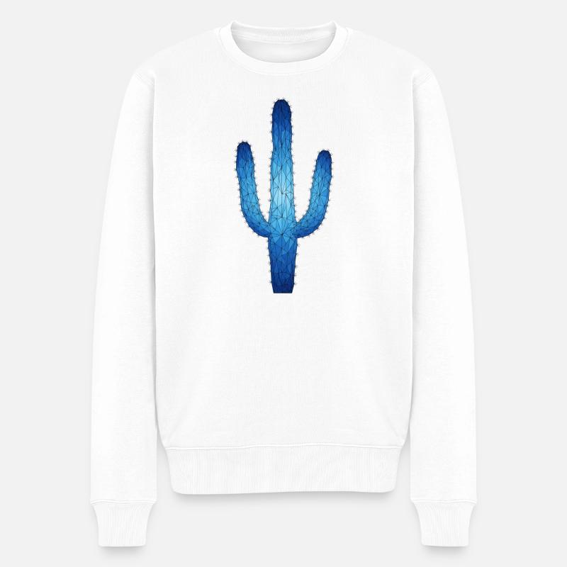 Cactus géométrique bleu - Pull Premium bio Homme - blanc