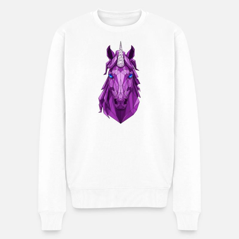 Lila Geometrischer Einhorn - Männer Premium Bio Pullover - Weiß