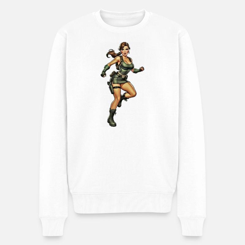 Aventurier vert en tenue de combat - Pull Premium bio Homme - blanc
