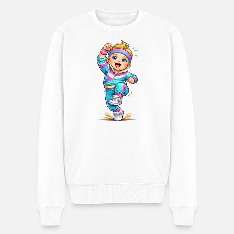 Fröhliches Retro-Aerobic-Kind  - Männer Premium Bio Pullover - Weiß