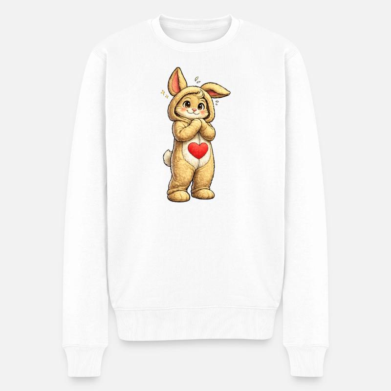 Lapin timide au cœur rouge - Pull Premium bio Homme - blanc
