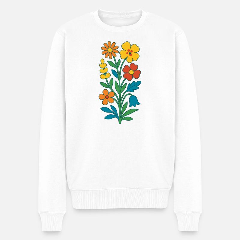 Farbige Blumensträuße Folkkunst - Männer Premium Bio Pullover - Weiß