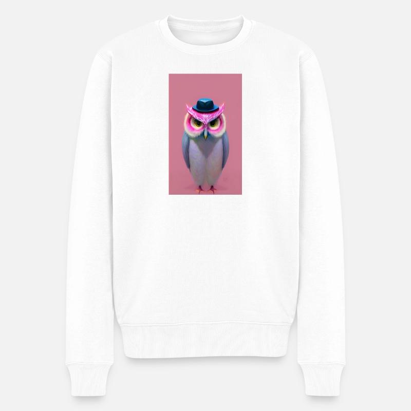 Eule mit Hut - Männer Premium Bio Pullover - Weiß
