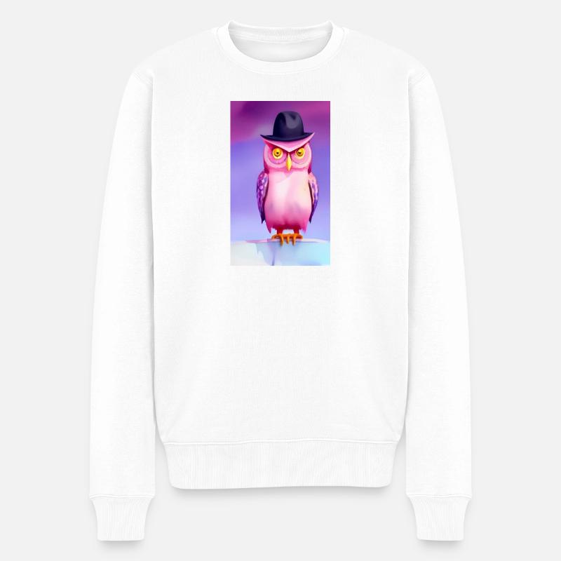 Eule mit Hut - Männer Premium Bio Pullover - Weiß