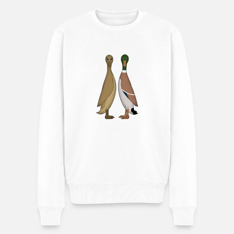 Zwei Laufenten Kopf vorn - Männer Premium Bio Pullover - Weiß