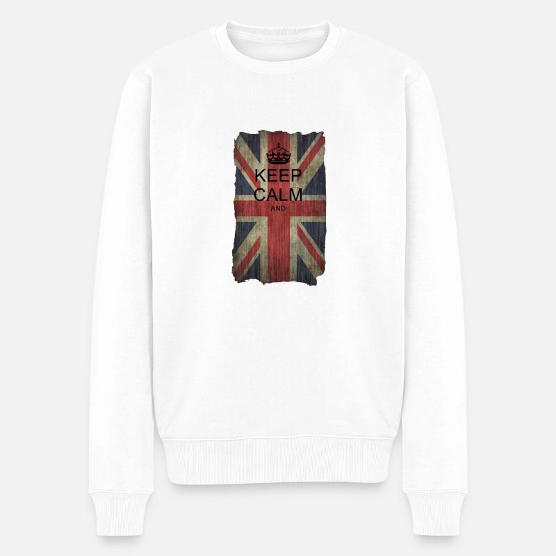 Gardez le calme Union Jack sur + votre texte - Pull Premium bio Homme - blanc