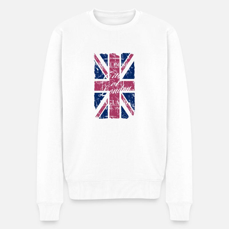 Union Jack - London - Vintage Look - Männer Premium Bio Pullover - Weiß