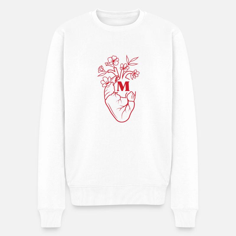 Buchstabe m Herz rot Blumen Anatomie - Männer Premium Bio Pullover - Weiß
