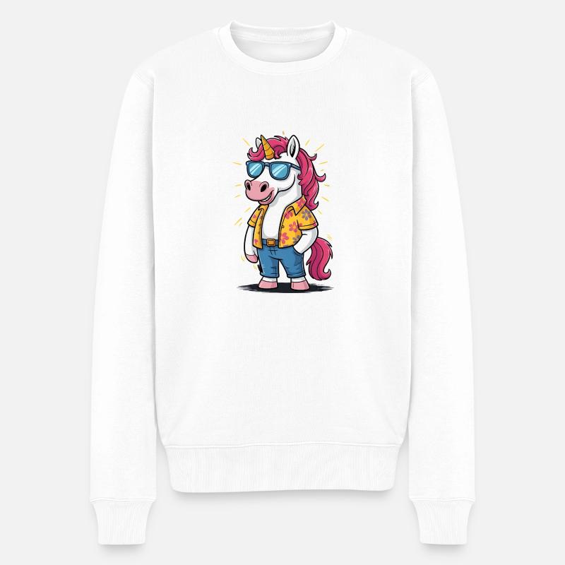 Lustiges Sommer-Einhorn - Männer Premium Bio Pullover - Weiß