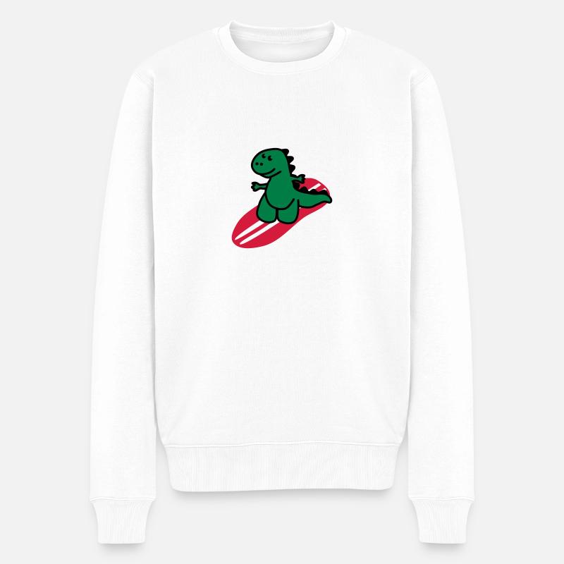 Surfing Dinosaurier - Männer Premium Bio Pullover - Weiß