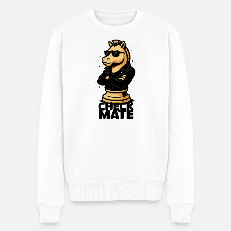 Cooler Schach-Reiter im Lederjacken-Style - Männer Premium Bio Pullover - Weiß
