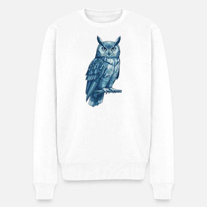 Geometrische Blaue Eule Design - Männer Premium Bio Pullover - Weiß
