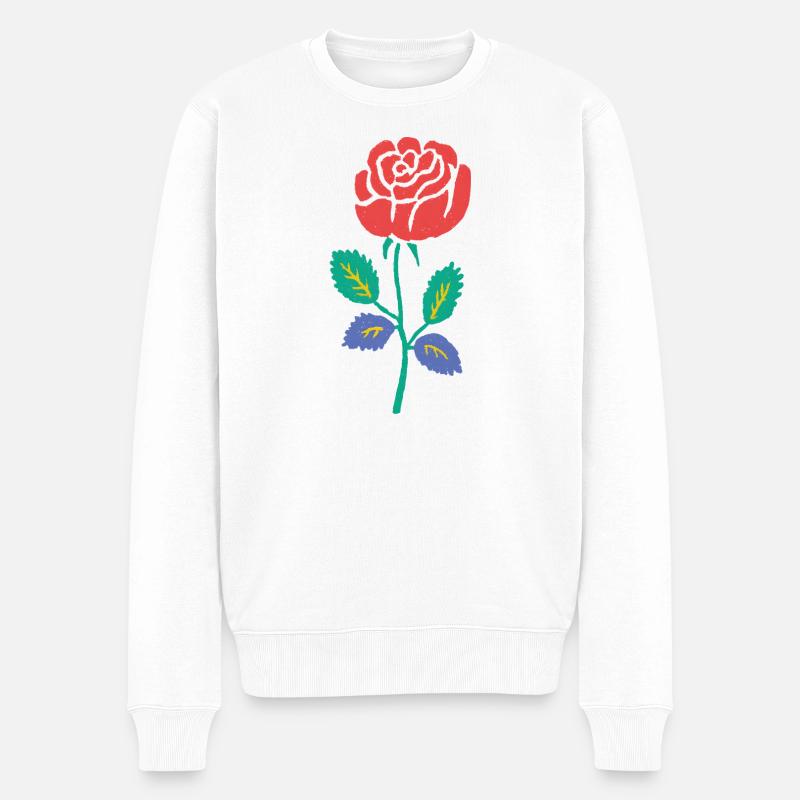 Rote Rose mit Teal-Stiel - Männer Premium Bio Pullover - Weiß