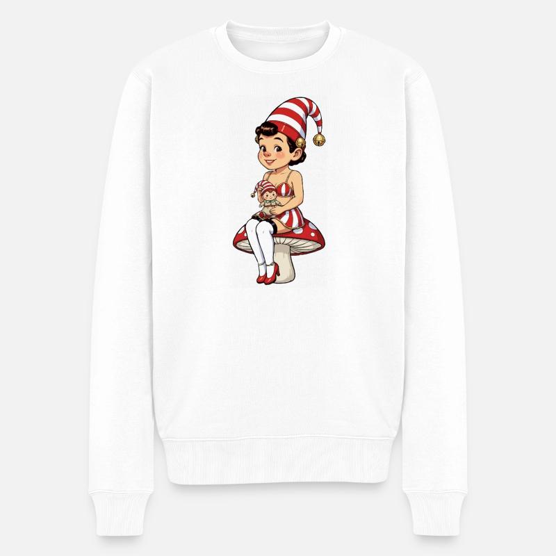 Kobold-Mädchen mit Babypuppe - Männer Premium Bio Pullover - Weiß