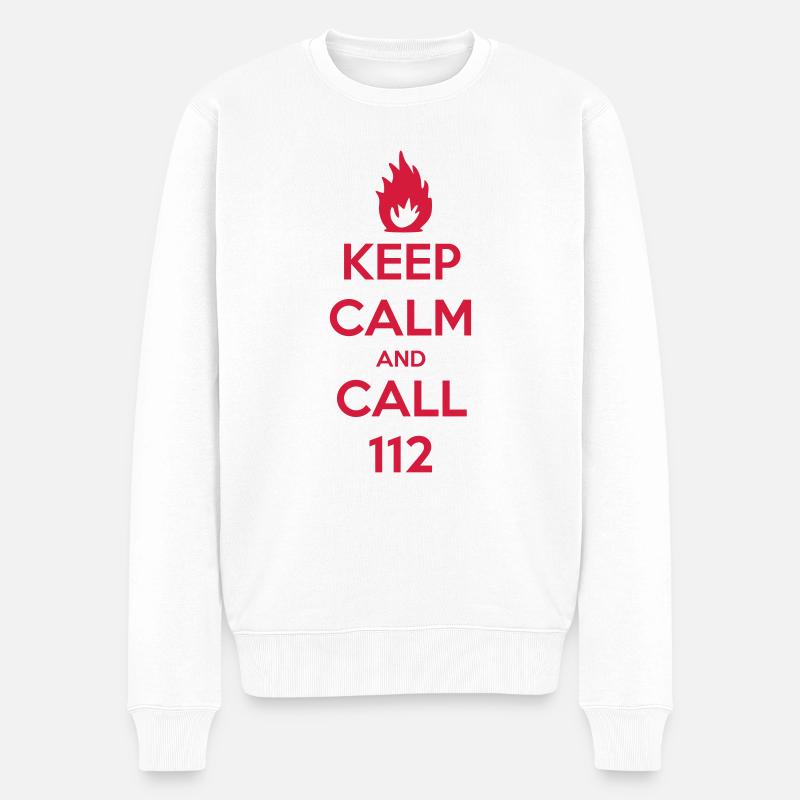 KEEP CALM and CALL 112 - Männer Premium Bio Pullover - Weiß