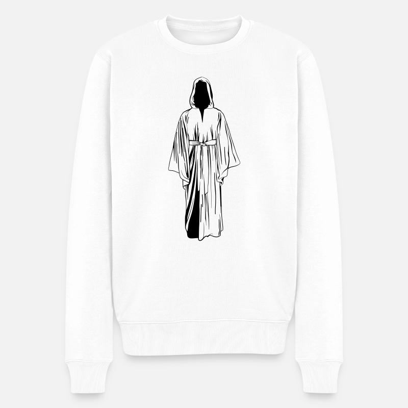 Mönch Illustration Linear - Männer Premium Bio Pullover - Weiß