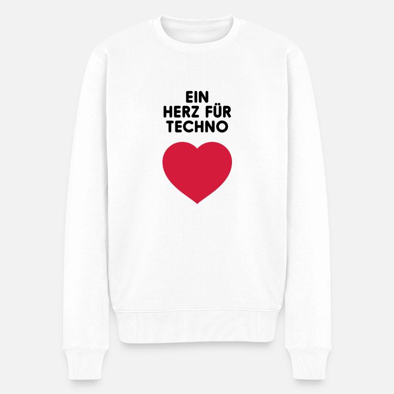EIN HERZ FÜR TECHNO - Männer Premium Bio Pullover - Weiß