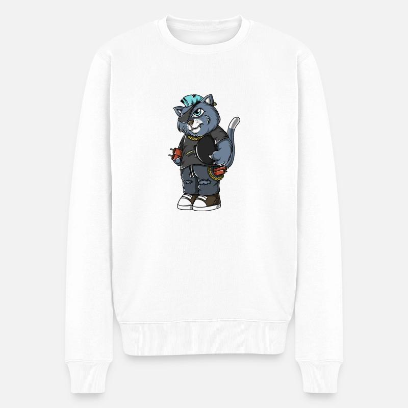 Thomas, Cat - Männer Premium Bio Pullover - Weiß