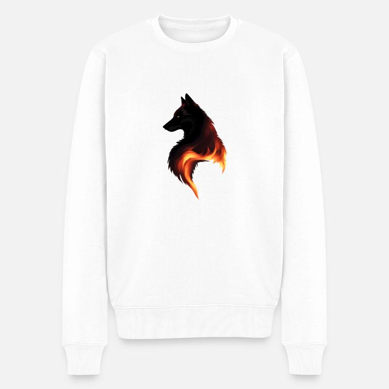 Wolf in Flammen - Männer Premium Bio Pullover - Weiß