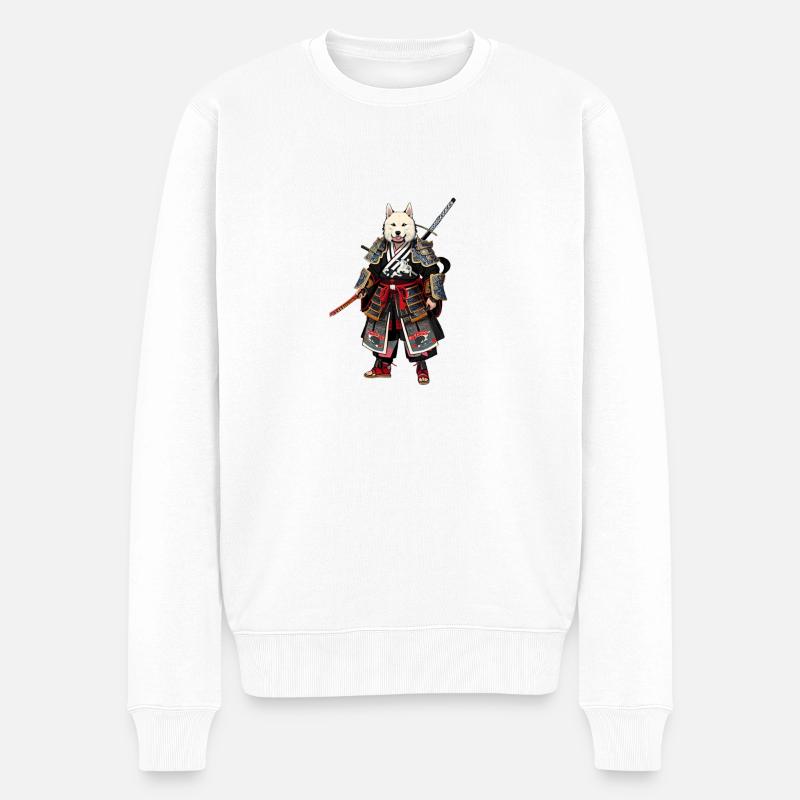 Samurai-Wolf - Männer Premium Bio Pullover - Weiß