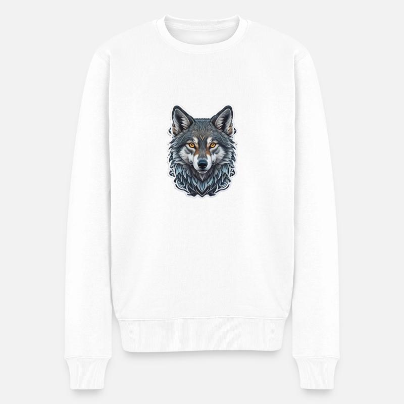 Wolf - Männer Premium Bio Pullover - Weiß