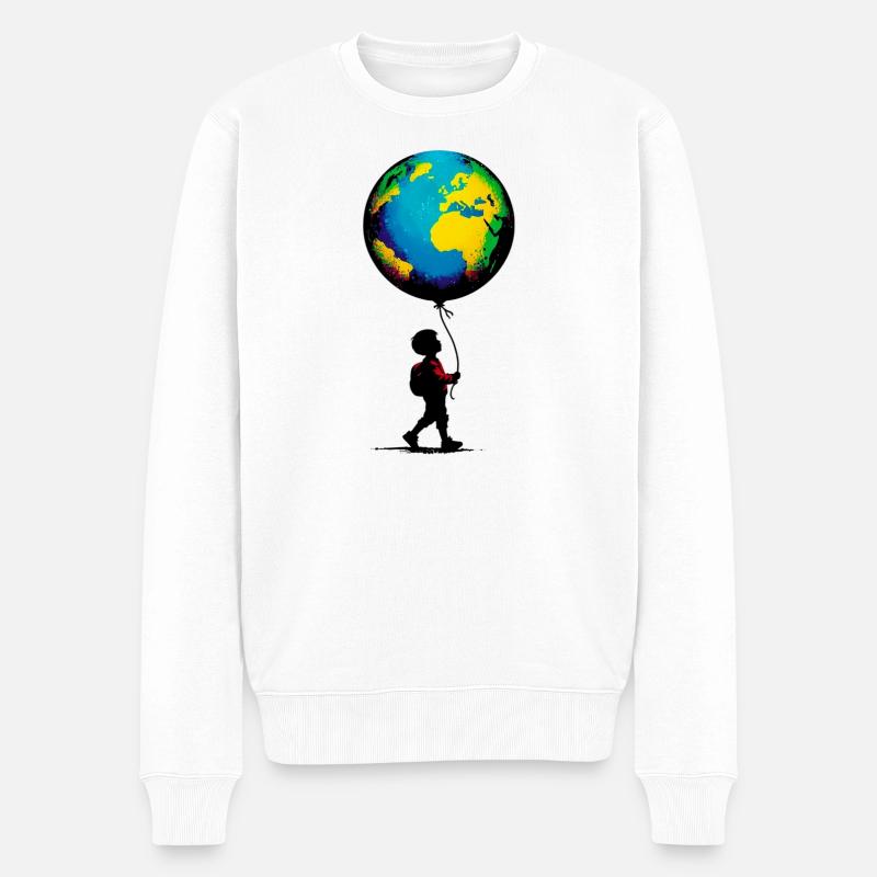 Planet Erde - Männer Premium Bio Pullover - Weiß