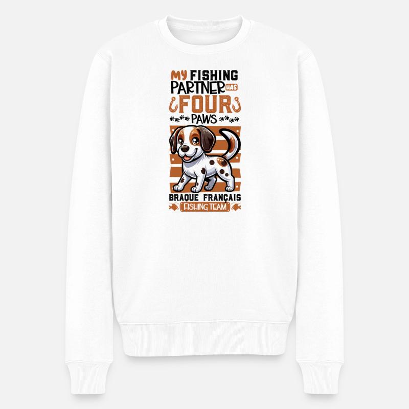 Angeln und Braque Français - Männer Premium Bio Pullover - Weiß