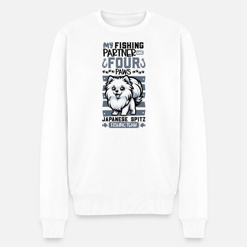 Angeln und Japan-Spitz - Männer Premium Bio Pullover - Weiß