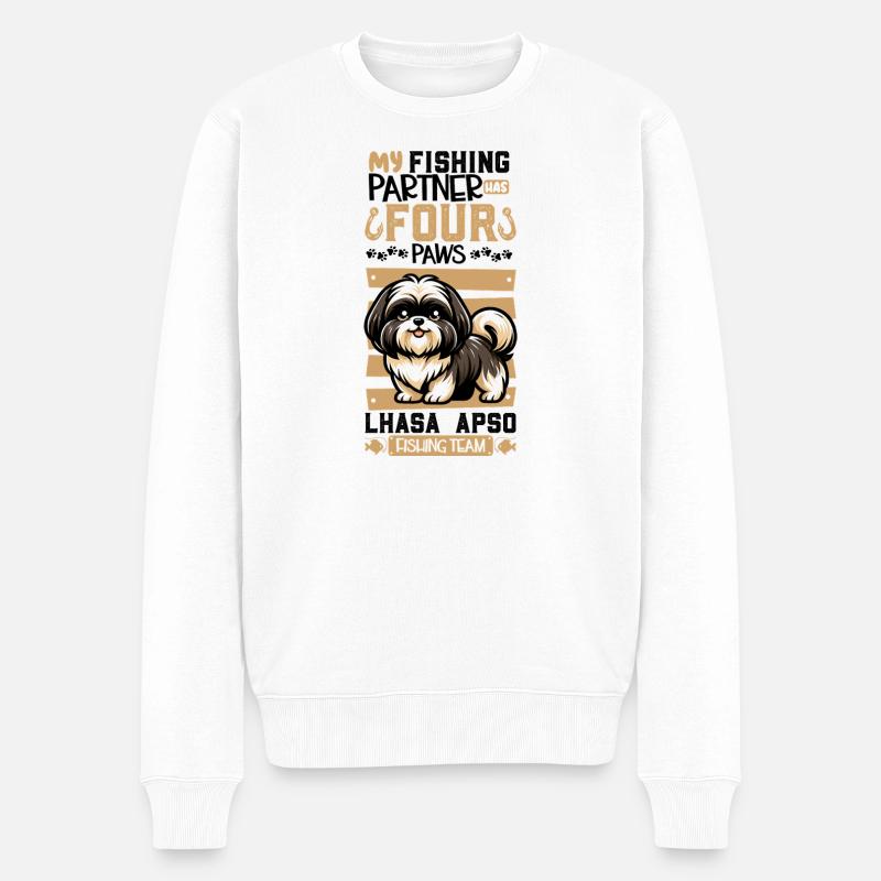 Pêche et Lhassa Apso - Pull Premium bio Homme - blanc