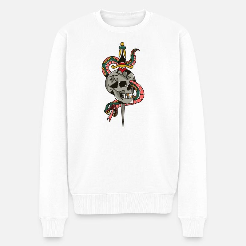 Skull Dagger Snake Tattoo Illustration - Männer Premium Bio Pullover - Weiß