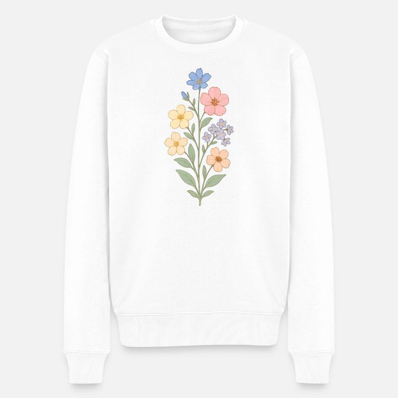 Pastellblumen Wasserfarbenstrauß - Männer Premium Bio Pullover - Weiß