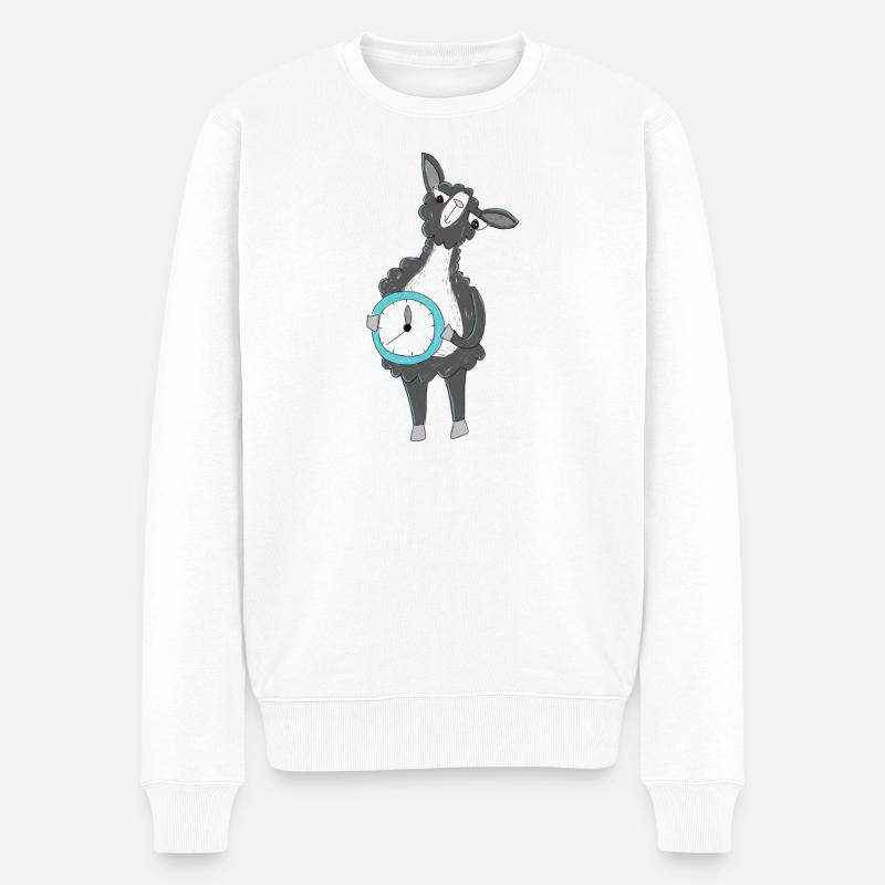 Lama mit Uhr - Männer Premium Bio Pullover - Weiß