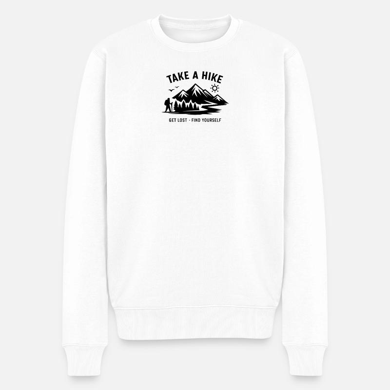 Bergpfad Abenteuer Illustration - Männer Premium Bio Pullover - Weiß