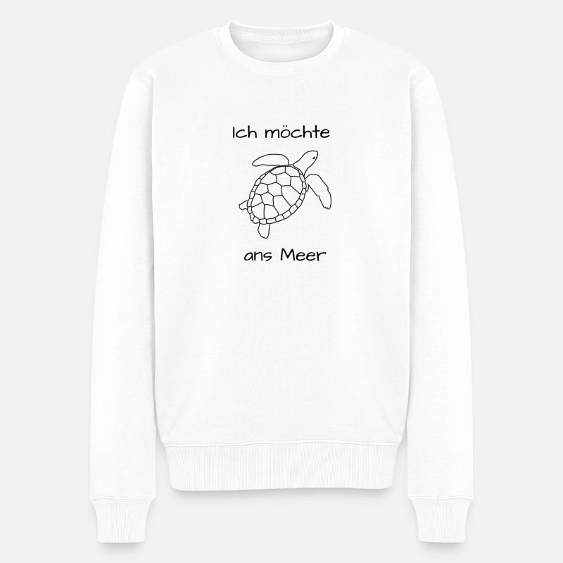 Ich möchte ans Meer , Schildkröte - Männer Premium Bio Pullover - Weiß